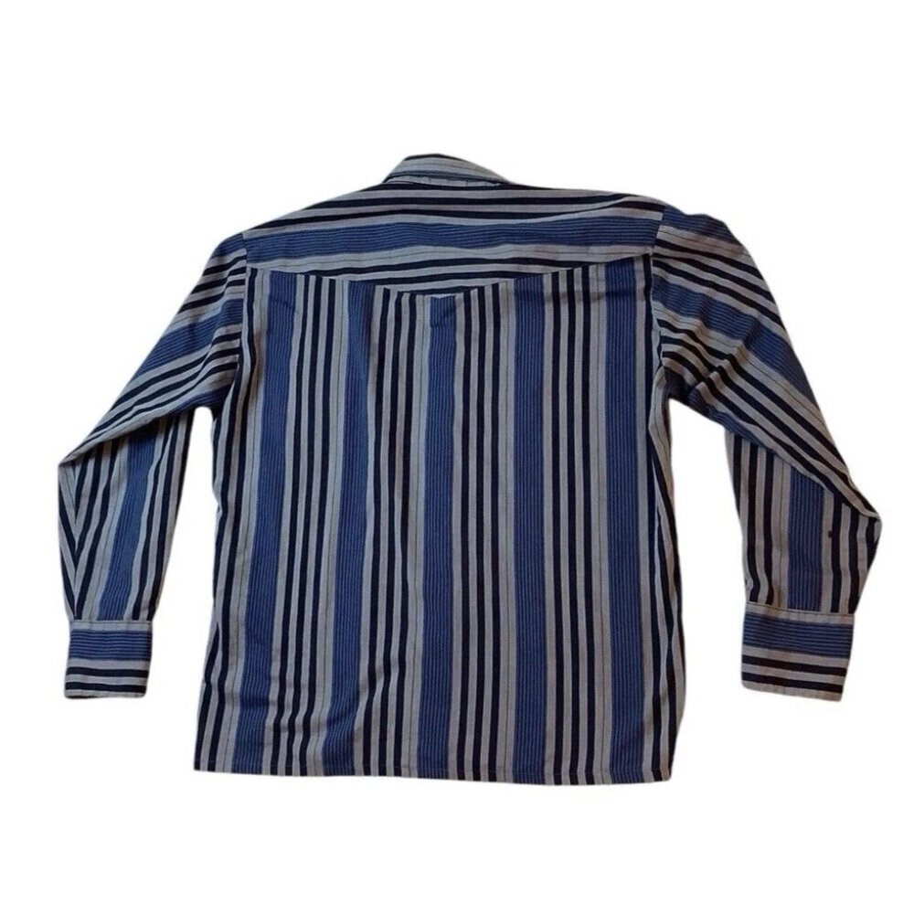 Karman Pearl Snap Long Sleeve Shirt Western Blue Striped Mens Size XL - Picture 3 of 7